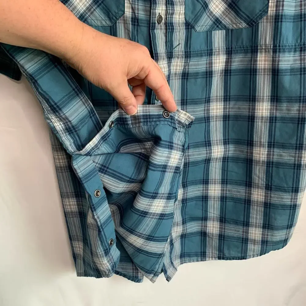 Field & Stream Mens 2XL Blue Plaid Fishing Snap Sides Shirt Button Up Short Slv - Picture 4 of 11